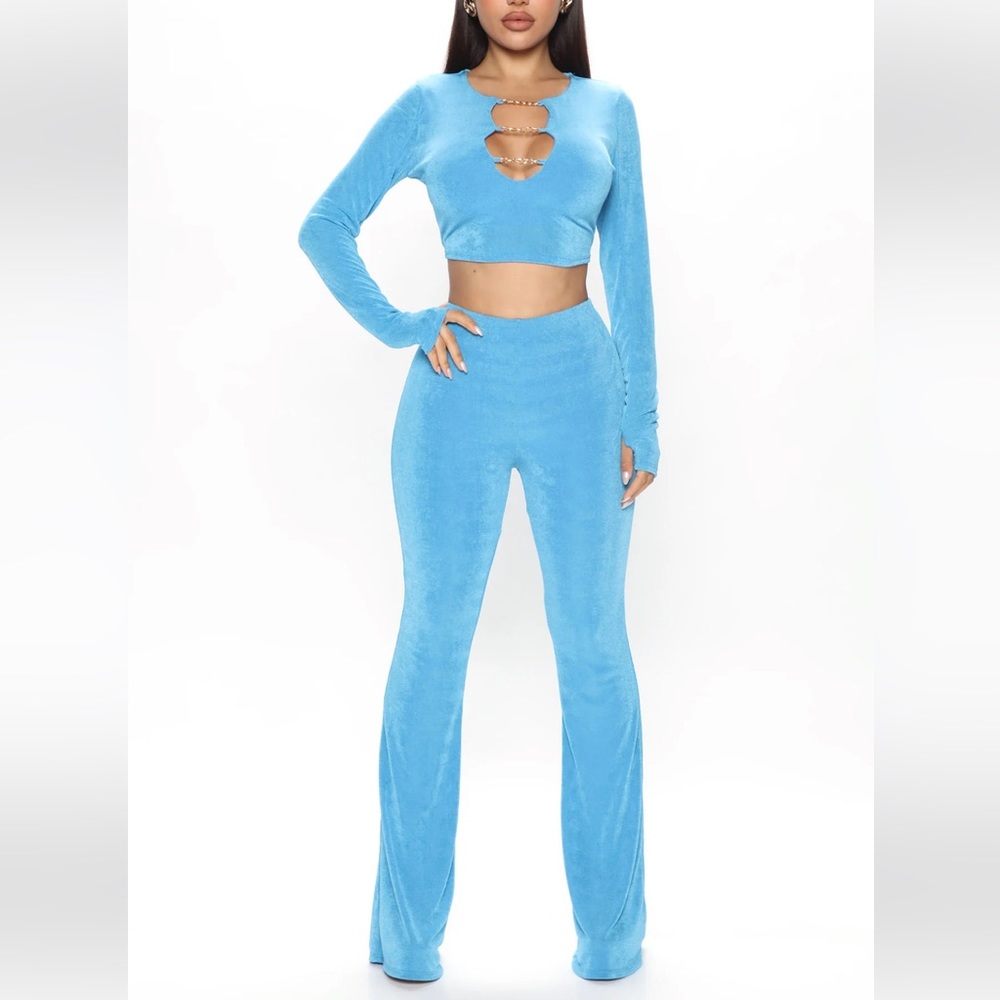 long sleeve crop top flare PANT SET 1x